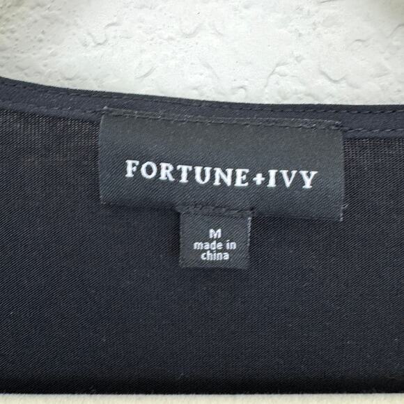 Stitch Fix Fortune + Ivy Womens Blouse Top Size M Embroidered V Neck Flowy Black - Picture 2 of 7